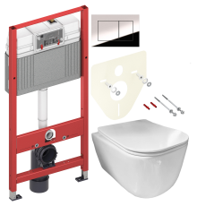 Комплект Унитаз подвесной Ceramicanova New Day CN3005 с микролифтом, безободковый + Инсталляция TECE Now 9400412 4 в 1 с кнопкой смыва