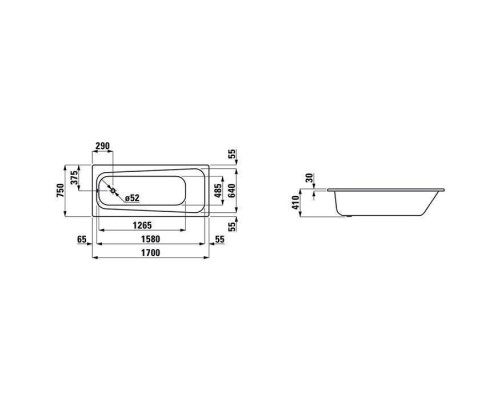 Laufen Pro Ванна встраиваемая, 170x75см., эмалированная сталь (3,5 мм), шумоизоляционное покрытие, без отверстий для ручек, с антискользящим покрытием, цвет: белый. 2.2595.0.600.040.1 Laufen Pro Ванна встраиваемая, 170x75см., эмалированная сталь (3,5 мм), шумоизоляционное покрытие, без отверстий для ручек, с антискользящим покрытием, цвет: белый. 2.2595.0.600.040.1