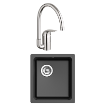 Комплект Мойка Rivelato Berkana BK-35 nero + Смеситель Grohe Euroeco