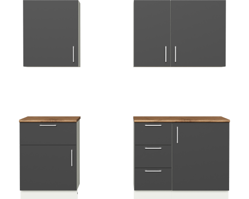 Кухонный гарнитур Domaci Болонья 220 см, фасад графит, ручка хром, столешница дуб вотан KUH-708341