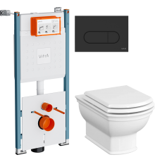 Комплект Унитаз подвесной VitrA Valarte 7805B003-0075 + Крышка 124-003-009 с микролифтом + Инсталляция V-Fix Core 732-5800-01PV + Кнопка Root Round 740-2211 черная матовая