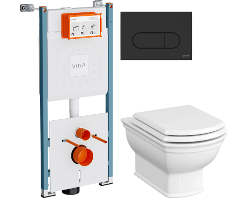 Комплект Унитаз подвесной VitrA Valarte 7805B003-0075 + Крышка 124-003-009 с микролифтом + Инсталляция V-Fix Core 732-5800-01PV + Кнопка Root Round 740-2211 черная матовая Комплект Унитаз подвесной VitrA Valarte 7805B003-0075 + Крышка 124-003-009 с микролифтом + Инсталляция V-Fix Core 732-5800-01PV + Кнопка Root Round 740-2211 черная матовая