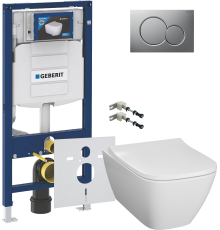 Комплект  Унитаз подвесной Geberit Smyle Square 500.683.01.1 с крышкой-сиденьем с микролифтом + Комплект крепления для инсталляций Geberit Duofix 111.