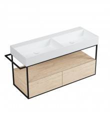 Azzurra Elegance Squared Подвесная структура под раковину 122 см, 130x44,5xH52 см, 2 ящика, полотенцедержатель, цвет ящиков: Olmo naturale, цвет структуры: Nero opaco. MSQ 122NN