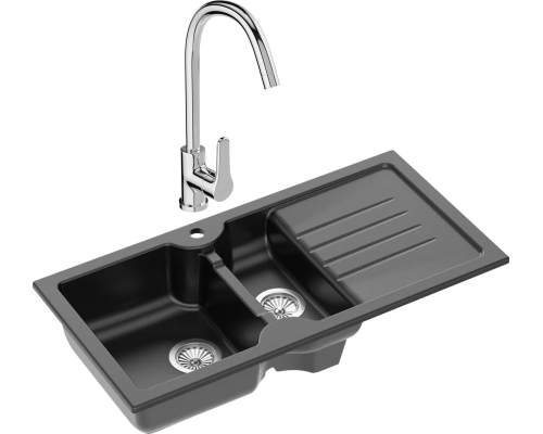 Комплект Мойка кухонная Domaci Сиена 54100-110 черная матовая + Смеситель Ливорно 33110-205/1CG-IG11