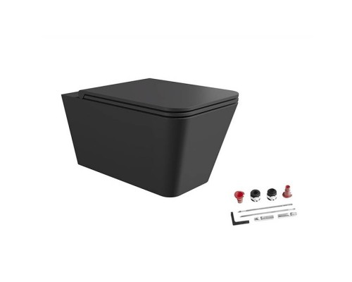 Alice Hide Square Унитаз 55х35см., подвесной, безободковый, с сиденьем и крышкой с микролифтом, с набором для крепления, цвет: чёрный матовый. 31210108SET