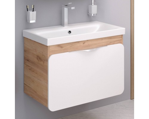 Тумба с раковиной Aqua de Marco Skandi 80 подвесная, дуб золотой крафт, белая