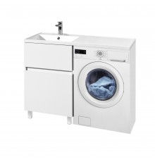 Тумба с раковиной AQUATON Лайн 120 L под стиральную машину, напольная, глянцевая белая, раковина Лайн 120 белая