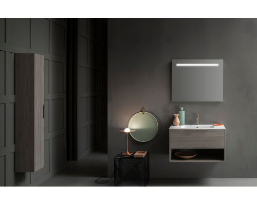 Cerasa Assolo Комплект: база подвесн с ящиком, цвет la/co + столешница из мин/мрам, цвет бел. с 1отв 85x51,5x h50см + зеркало 85*h70 со светильник LED, цвет: larice cosmopolitan. CPCPCMB1CH385 larice cosmopolitan