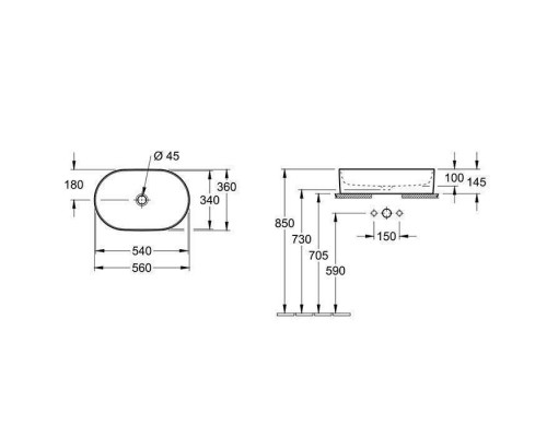 VilleroyBoch Collaro Раковина накладная, 56x36х14.5см., без отв., цвет: альпийский белый. 4A195601