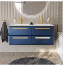 Тумба с раковиной Cezares Eco Cer-N 120, 4 ящика, sapfiro, раковина Eco 120, двойная, ручки сатиновое золото