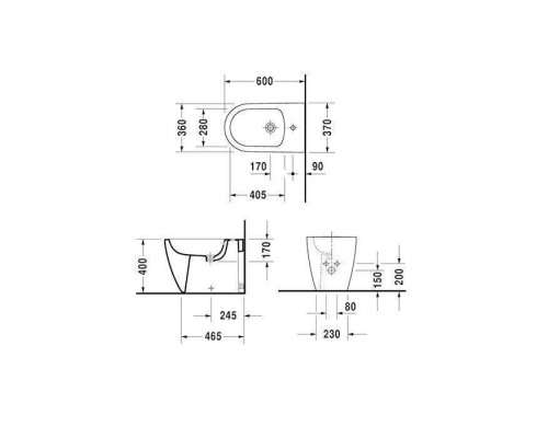 Duravit Me by Starck Биде напольное приставное 37х60см., с 1 отв., с креплением, с WonderGliss, цвет: белый. 22891000001 Duravit Me by Starck Биде напольное приставное 37х60см., с 1 отв., с креплением, с WonderGliss, цвет: белый. 22891000001