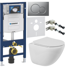 Комплект Унитаз подвесной BelBagno Amanda BB051CHR безободковый + Крышка BB051SC с микролифтом + Инсталляция Geberit Duofix UP 320 111.300.00.5 + Кнопка Sigma 01 115.770.JQ.5 лакированная, матовый хром + Крепления 111.815.00.1 к стене + Шумоизоляция 156.0