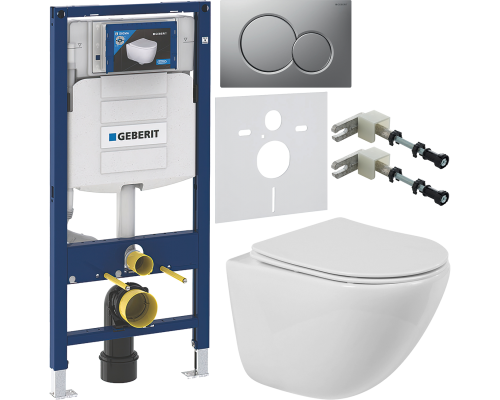 Комплект Унитаз подвесной BelBagno Amanda BB051CHR безободковый + Крышка BB051SC с микролифтом + Инсталляция Geberit Duofix UP 320 111.300.00.5 + Кнопка Sigma 01 115.770.JQ.5 лакированная, матовый хром + Крепления 111.815.00.1 к стене + Шумоизоляция 156.0