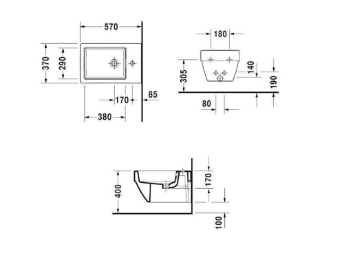 Duravit Vero Air Биде подвесное 57х37см, с 1 отв под смеситель, цвет: белый. 2274150000