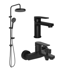 Комплект для ванной Смеситель STWORKI Берген S21010BK черный + Стойка Молде S23180BK + Смеситель S21100BK матовый черный
