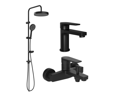 Комплект для ванной Смеситель STWORKI Берген S21010BK черный + Стойка Молде S23180BK + Смеситель S21100BK матовый черный Комплект для ванной Смеситель STWORKI Берген S21010BK черный + Стойка Молде S23180BK + Смеситель S21100BK матовый черный