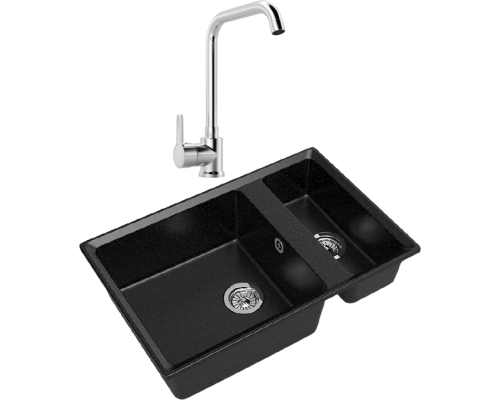 Комплект Мойка GranFest Level LV-760 K черная + Смеситель MEGA Ege MG-PL10 хром