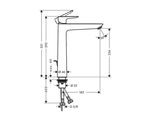 Hansgrohe Talis E Смеситель для раковины 240, на 1 отв, с донным клапаном, излив 183мм, цвет: золото. 71716990 Hansgrohe Talis E Смеситель для раковины 240, на 1 отв, с донным клапаном, излив 183мм, цвет: золото. 71716990