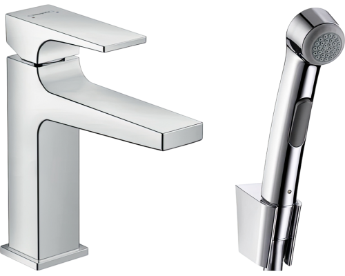 Смеситель для раковины Hansgrohe Metropol 32522000 с гигиеническим душем, с донным клапаном Push-Open Смеситель для раковины Hansgrohe Metropol 32522000 с гигиеническим душем, с донным клапаном Push-Open