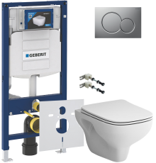 Комплект Унитаз подвесной AM.PM X-Joy S FlashClean C85A1702SC с микролифтом, белый + Крепления Geberit Duofix 111.815.00.1 к стене + Шумоизоляция 156.050.00.1 + Инсталляция UP 320 111.300.00.5 + Кнопка Sigma 01 115.770.JQ.5 лакированная, матовый хром