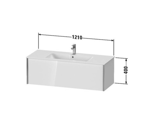 Duravit XViu Тумба подвесная 121x48x40см, с раковиной, 1 ящик, цвет: walnut dark/черный матовый. 2336120000,  XV40280B221