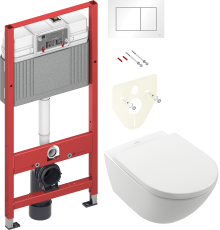Комплект Унитаз подвесной Villeroy   Boch Subway 3.0 4670TS01 alpin, сиденье с микролифтом + Инсталляция TECE Base 9400413 4 в 1 с кнопкой смыва