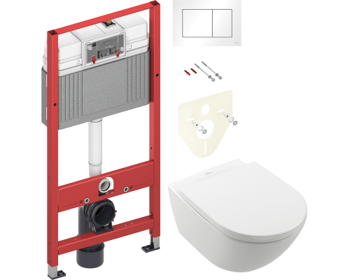Комплект Унитаз подвесной Villeroy   Boch Subway 3.0 4670TS01 alpin, сиденье с микролифтом + Инсталляция TECE Base 9400413 4 в 1 с кнопкой смыва