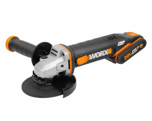 Угловая шлифмашина аккумуляторная WORX WX803, 20В, 125 мм, 1*2,0Ач + 1*4,0 Ач, кейс