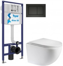 Комплект Унитаз подвесной Teymi Lina S T40102 + Инсталляция Aina 1220067 + Кнопка T70013BM черный матовый