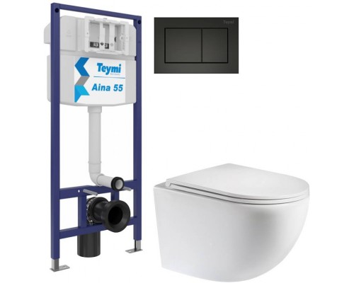 Комплект Унитаз подвесной Teymi Lina S T40102 + Инсталляция Aina 1220067 + Кнопка T70013BM черный матовый