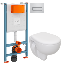 Комплект Унитаз подвесной Seramiksan Natura A051041H + Крышка AG50002 + Инсталляция VitrA V-Fix Core 738-5800-01 с кнопкой смыва Root S 740-2380 хром