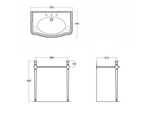 SIMAS Arcade Консоль 90х56см, c белой раковиной на 1 на отв, напольная, цвет: золото. ARCG1oro,  AR864bi*1