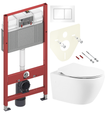 Комплект Унитаз подвесной BelBagno Prospero BB507B + Крышка BB2020SC с микролифтом, петли хром + Инсталляция TECE Base 9400413 4 в 1 с кнопкой смыва