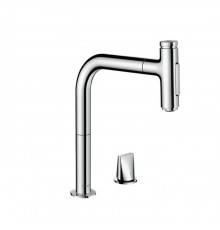 Hansgrohe Metris M71 Смеситель для кухни, на 2 отв, поворотный излив: 22.1см с вытяжным душем, 2jet, h:20.8см, sBox, цвет: хром. 73818000