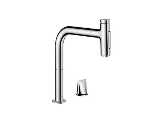 Hansgrohe Metris M71 Смеситель для кухни, на 2 отв, поворотный излив: 22.1см с вытяжным душем, 2jet, h:20.8см, sBox, цвет: хром. 73818000 Hansgrohe Metris M71 Смеситель для кухни, на 2 отв, поворотный излив: 22.1см с вытяжным душем, 2jet, h:20.8см, sBox, цвет: хром. 73818000