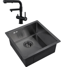 Комплект Мойка кухонная Zorg Inox PVD 4444 grafit + Смеситель Sanitary SZR-3216 Grafit графит