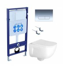 Комплект Унитаз подвесной AQUATEK Дива AQ2012-00 безободковый, с микролифтом + Инсталляция Standard INS-0000012 + Комплект креплений KKI-0000002 + Кнопка KDI-0000016 хром