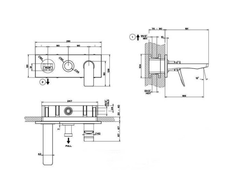 Gessi Rilievo Встраиваемый смеситель для ванной на 2 источника, с изливом 169мм и переключателем, внешняя часть, цвет: black XL. 59139#299
