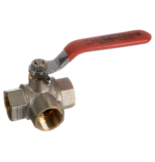 Шаровой кран TeRma RED 31063 трехходовой, L-образный, 1/2" ВР, ручка рычаг