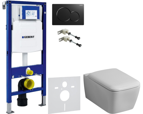 Комплект Унитаз подвесной Geberit iCon Square 201950000 + Крышка Square 571910000 + Крепления Duofix 111.815.00.1 к стене + Шумоизоляция 156.050.00.1 + Инсталляция UP 320 111.300.00.5 + Кнопка Sigma 01 115.770.DW.5 черная