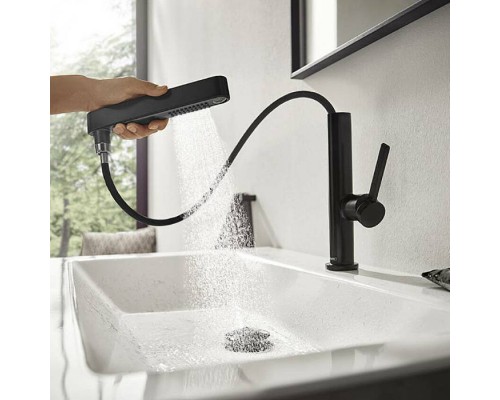 Hansgrohe Finoris Смеситель для раковины, 1 отв., с донным клапаном Push-Open, цвет: черный матовый. 76063670 Hansgrohe Finoris Смеситель для раковины, 1 отв., с донным клапаном Push-Open, цвет: черный матовый. 76063670