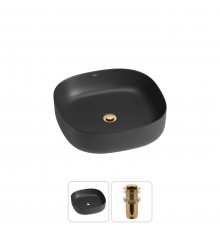 Накладная раковина для ванной комнаты Wellsee Belle Spa 3.0 20212707R в наборе 2 в 1: раковина матовая черная, донный клапан в цвете золото