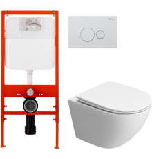 Комплект Унитаз подвесной BelBagno Uno BB5177CH-TOR/SC + Инсталляция BB026 + Кнопка BB082BL белая
