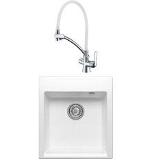 Комплект Мойка кухонная Polygran Argo 460 белый хлопок + Смеситель Lemark Comfort LM3070C-White с гибким изливом, хром, белый