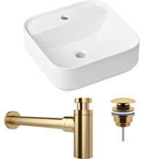 Комплект Раковина Lavinia Boho Bathroom Sink Slim 33311007 + Донный клапан Wellsee Drainage System 182141000 золото + Сифон 182106000 золото