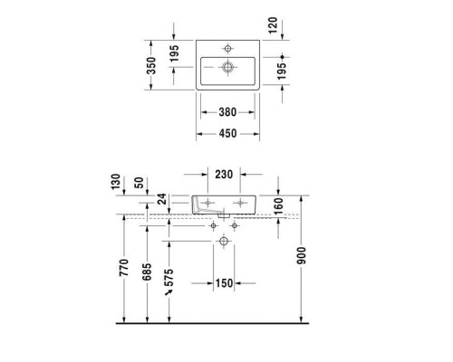Duravit Vero Раковина 45х35 см, 1 отв., цвет: белый. 0704450000 Duravit Vero Раковина 45х35 см, 1 отв., цвет: белый. 0704450000
