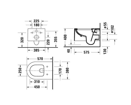 Duravit Millio Унитаз подвесной, 37х57см.,  декор Smooth, крепление в компл., цвет: темно-серый матовый. 250409FE
