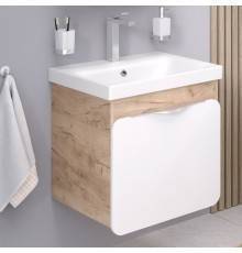 Тумба с раковиной Aqua de Marco Skandi 60 подвесная, дуб золотой крафт, белая
