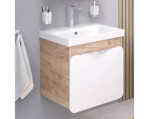 Тумба с раковиной Aqua de Marco Skandi 60 подвесная, дуб золотой крафт, белая